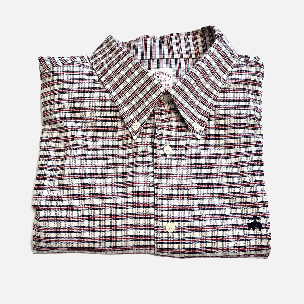 Brooks Bros. Red,  Blue Flannel Plaid Madison Fit Long Sleeve Shirt Size XXL